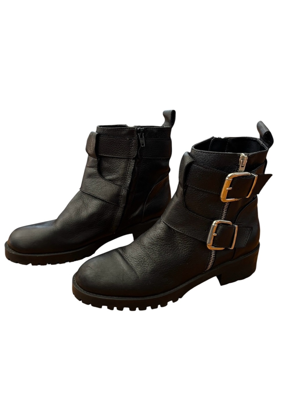 Zara Biker Combat Military Boots zippers and buckles EU40/US 9-9.5